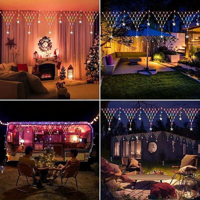 Luzes de corda de rede de energia solar com pingentes de estrelas, 8 modos de iluminação, luzes de fadas de natal com controle remoto para beirados externos de natal, casa e jardim&amp;decoração de de 2025 por $66.99 –P9