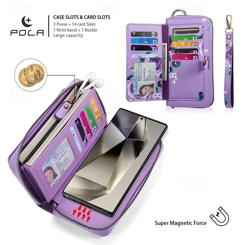 Phone Case For S24 S24 Ultra Plus S23 Ultra Plus S23 S22 S22 Plus Ultra Back Cover Wallet Case Zipper with Wrist Strap Card Slot Retro TPU PU Leather 2025 - $34.99 –P6
