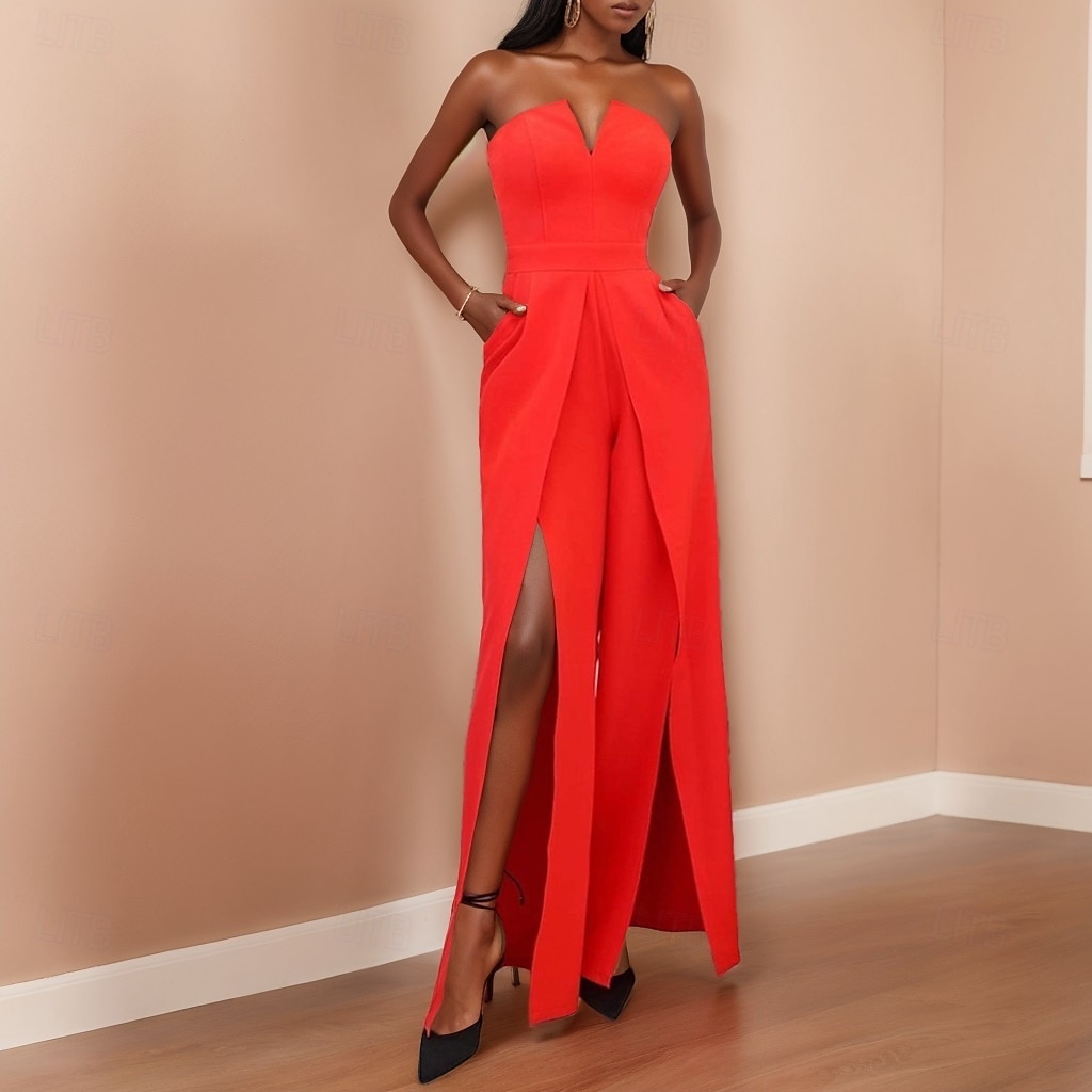 Jumpsuits Party Kleider Party Kleid Formelles Bodenlang Ärmellos Strapless Chiffon mit Schlitz 2025 - $79.99 –P1