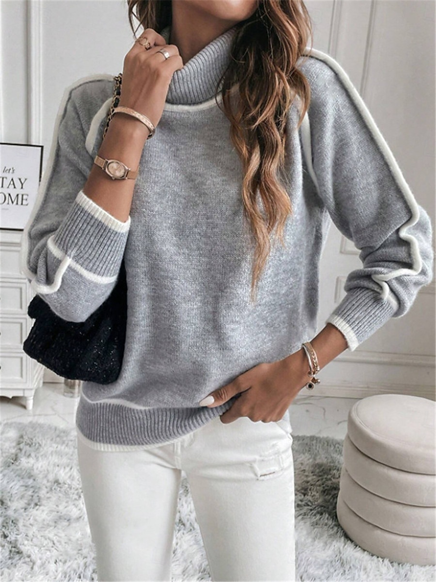 Women's Sweater Pullover Sweater Jumper Casual Soft Pure Color Ribbed Turtleneck Knitted Long Sleeve Regular Tops Knit Outdoor Daily Weekend Army Green Gray Fall Winter 2025 - $58.99 –P3