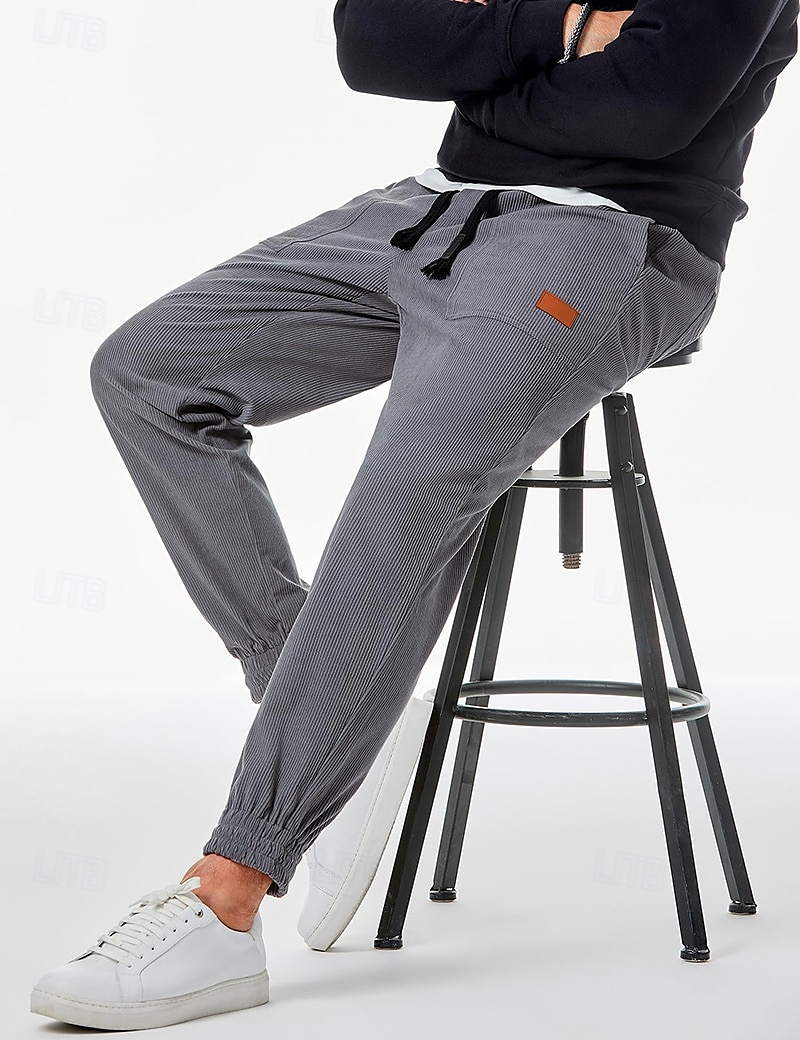 Men's Sweatpants Joggers Corduroy Pants Trousers Casual Pants Pocket Drawstring Elastic Waist Plain Comfort Soft Full Length Sports Outdoor Casual Daily Fashion Stylish Black Khaki 2025 - $19.99 –P1