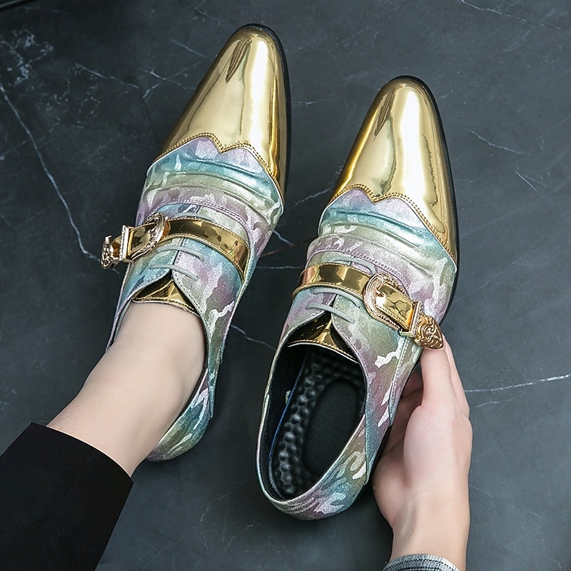 scarpe formali da uomo con puntale in metallo dorato e dettaglio fibbia - elegante design con lacci per feste ed eventi speciali del 2025 a $54.99 –P7
