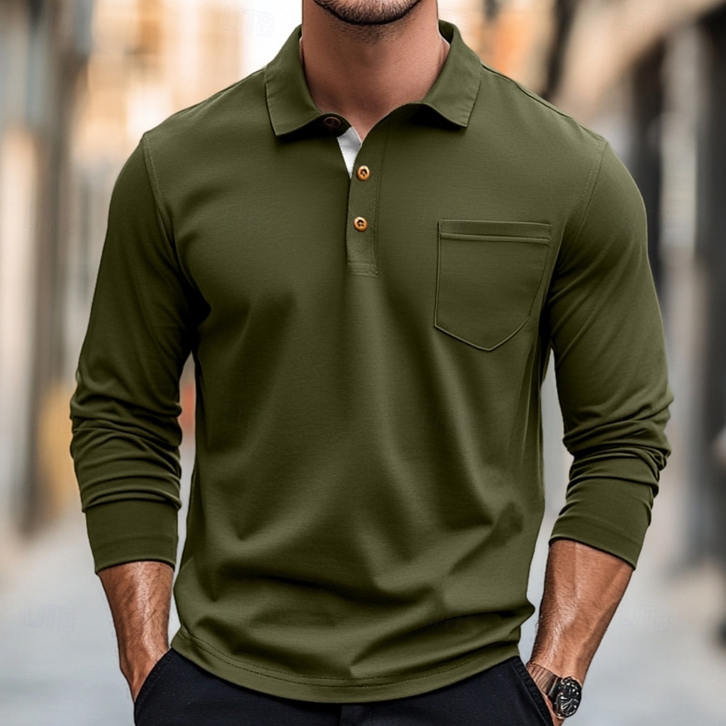 100% Cotton Men's Polo Shirt Golf Polo Formal Work Classic Long Sleeve Color Block Button Summer Spring & Fall Army Green Dark Grey Black Burgundy Navy Blue Polo Shirt 2025 - $27.99 –P10