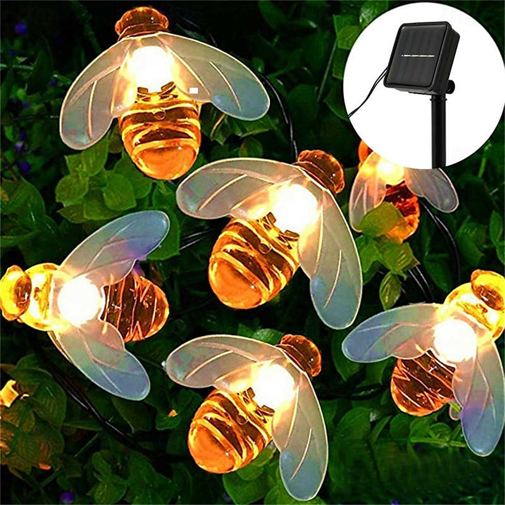3M Solar Powered Bee String Lights, 20 LEDs Waterproof Outdoor Lights with Mounting Bracket for Christmas, Patio, Yard, Warm White, White Multicolor, Blue 2025 - $18.99 –P4