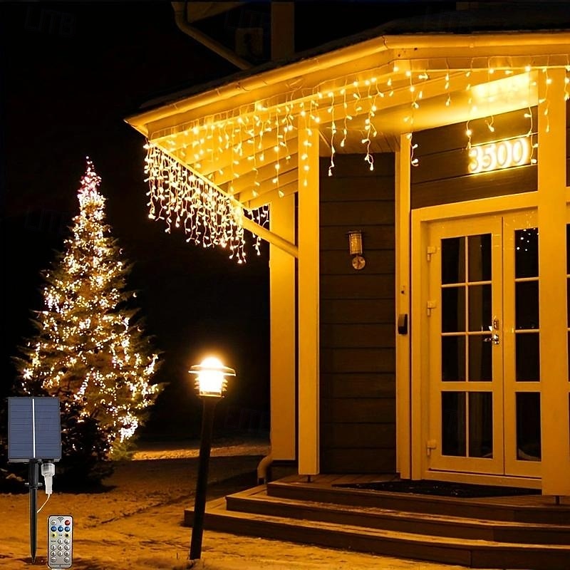 10M 400Leds Solar Icecle Curtain String Lights Christmas Outdoor Courtyard Garden Eaves Fence Stairs Festive Atmosphere Decorative Light String 2025 - $52.99 –P4