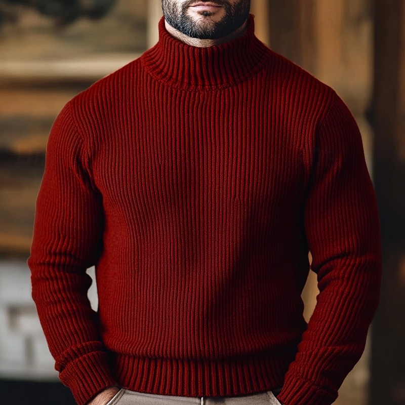 Herre Julegensere Turtleneck genser Pullover genser Genser Riflet Strikke Strikket عادي Rullekrage Hold Varm Fritid utendørs Dagligdagstøy Klær Høst vinter Vin Svart M L XL 2025 - $25.99 –P1