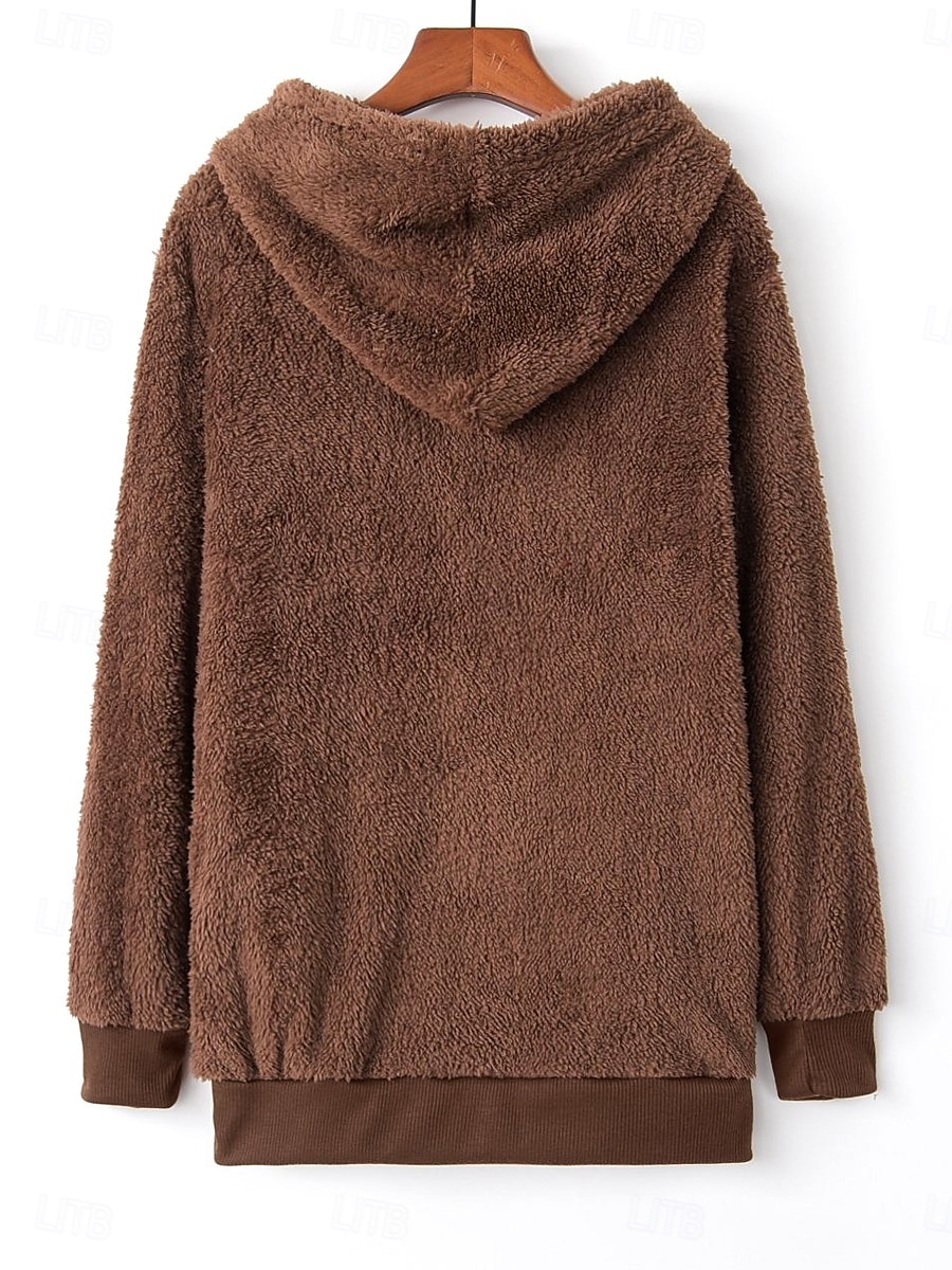 moletom feminino com capuz moletom casual sherpa liso rua diário moletom com zíper bolso manga comprida vinho marrom verde outono inverno de 2025 por $27.99 –P3