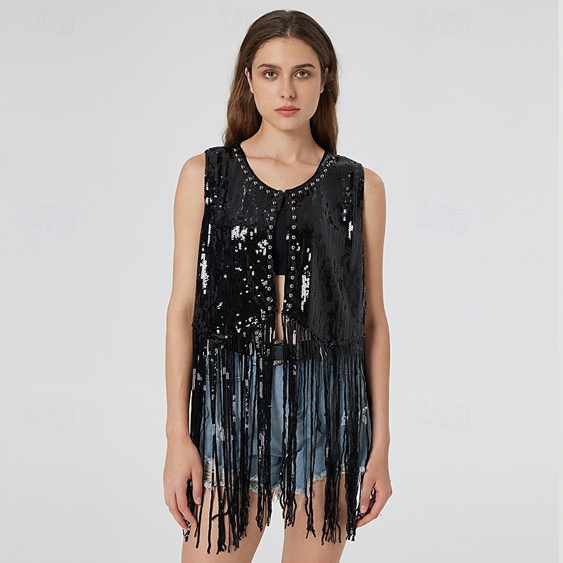 Retro Vintage 1970s Disco Vest Sequins Tassel Fringe Women's Carnival Costume Masquerade Performance Pride Parade Pride Month Adults' Vest 2025 - $41.99 –P9