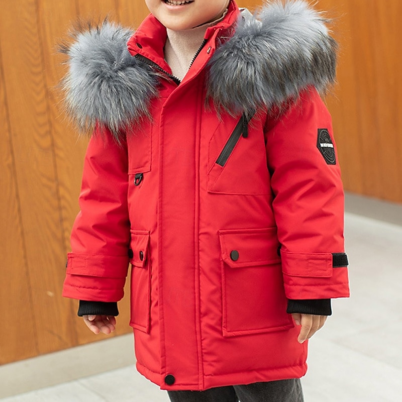Kids Boys Down Coat Hoodie Jacket Outerwear Solid Color Long Sleeve Pocket Coat Outdoor Daily Basic Black Red Green Fall Winter 4 years+ 2025 - $78.99 –P6
