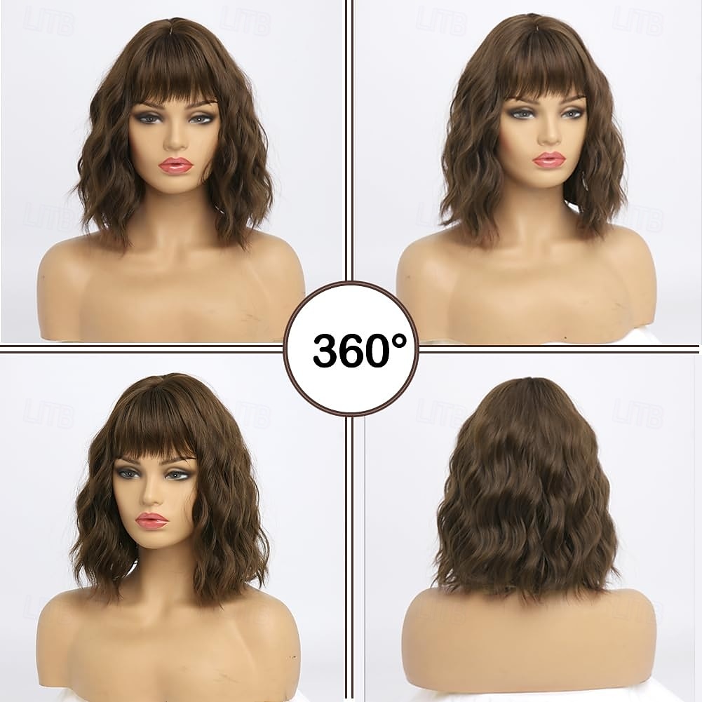 Wigs for Women Short Wavy Bob Wig with Bangs Medium Lenth Synthetic Hair for Daily Party 2025 - $18.99 –P6