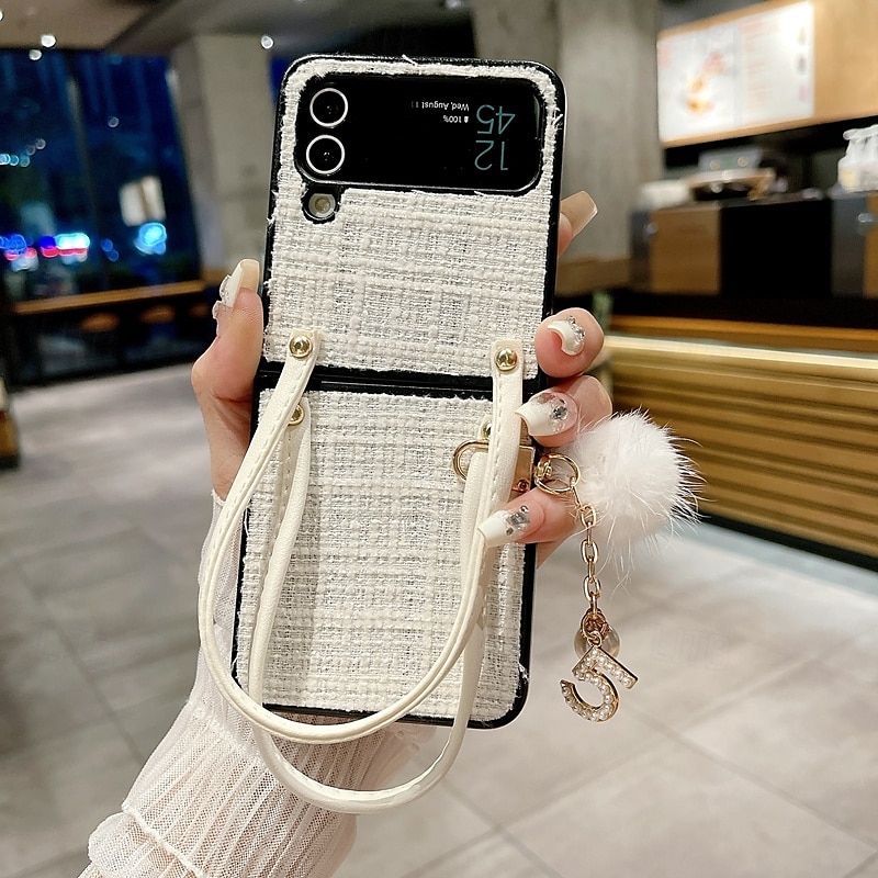 Phone Case For Z Flip 7 Z Flip 6 Z Flip 5 Z Flip 4 Z Flip 3 Back Cover with Wrist Strap Shockproof Retro Textile TPU 2025 - $19.99 –P7