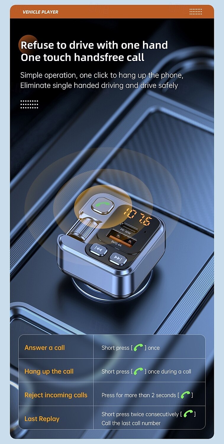 Car Charger 30W Fast Charging Adapter FM Bluetooth Transmitter Handsfree Call with Voltage Monitor MP3 Player for IPhone Samsung 2025 - $26.99 –P10