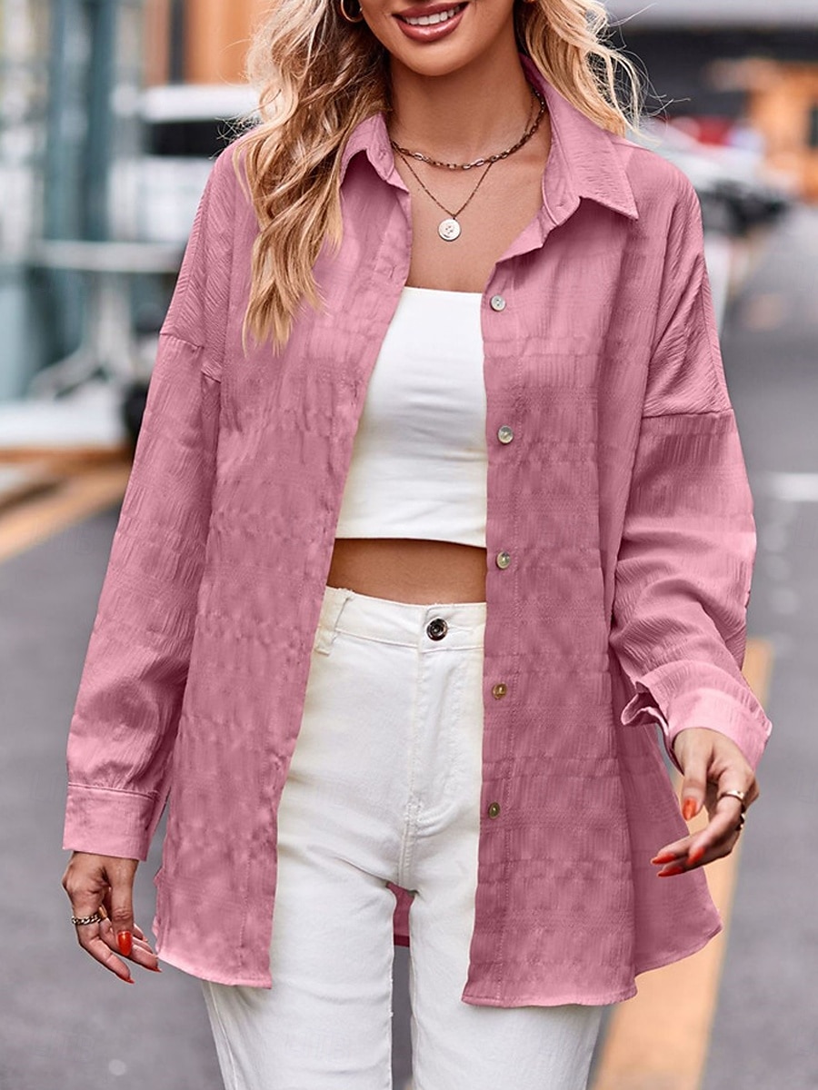 Dam Vardaglig jacka Utomhus Gata Dagliga kläder Höst Vinter Normal Täcka Normal Håller värmen Andningsfunktion Stylish Ledigt Jacka Långärmad Ensfärgat Med fickor Gul Rodnande Rosa Blå 2025 - $37.99 –P4