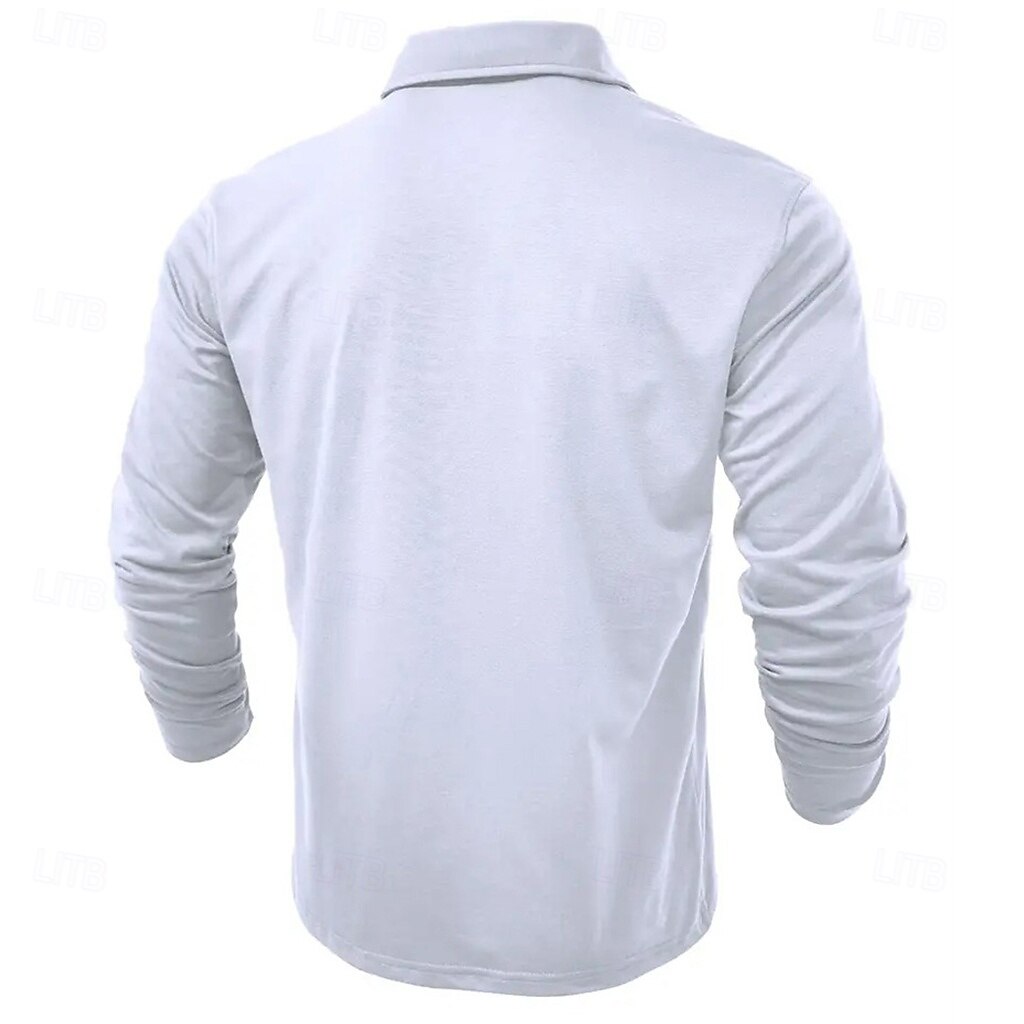 Herr Pikétröjor Golftröja Ledigt Sport Kavajslag Långärmad Mode Grundläggande Slät Ficka Knappar Vår & Höst Normal Vit Mörkgrön Pikétröjor 2026 - $24.99 –P3
