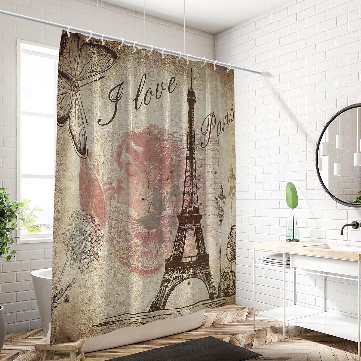 Tenda da doccia con ganci 180cm*180cm (70"*70") in poliestere lavabile impermeabile modello decorativo per bagno e vasca torre Eiffel vintage del 2025 a $22.99 –P4