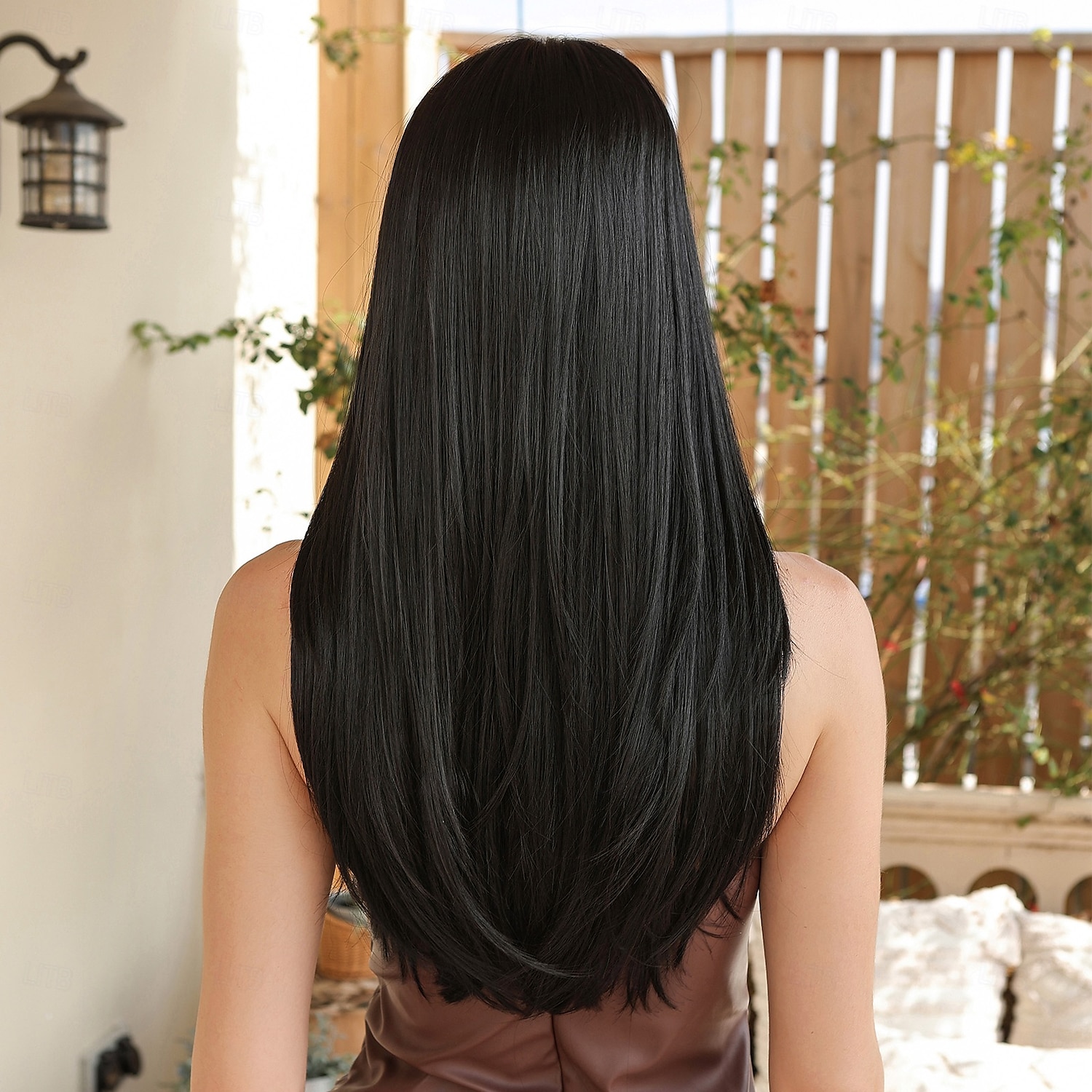 Parrucche sintetiche Liscio Frangetta dritta Con frangia Parrucca 26 pollici Nero Capelli sintetici Per donna Capelli schiariti comodo Con scoppi Nero del 2025 a $23.99 –P3