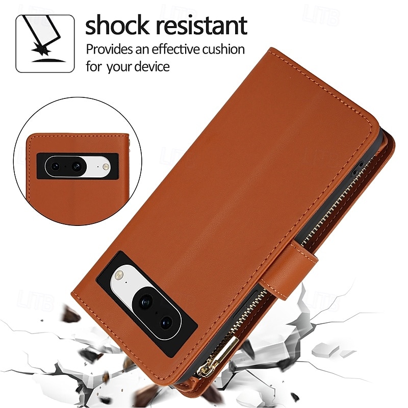 Phone Case For Pixel 9 Pro Pixel 9 Pro XL Pixel 8 Pro Pixel 8 Pixel 9 Pixel 7 Pixel 7 Pro Pixel 6 Pixel 6 Pro Back Cover with Stand Holder Zipper with Lanyard Retro TPU PU Leather 2025 - $21.99 –P6