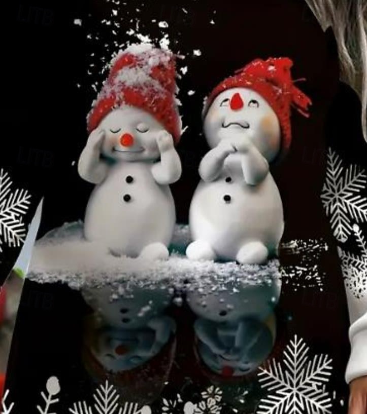 Kvinnors maxiklänning sweatshirtklänning avslappnad klänning petite klänning skiftklänning elegant stilren julsemester fest vanlig passform jultomte långärmad rund halsringning svart och vit svart 2025 - $27.99 –P3