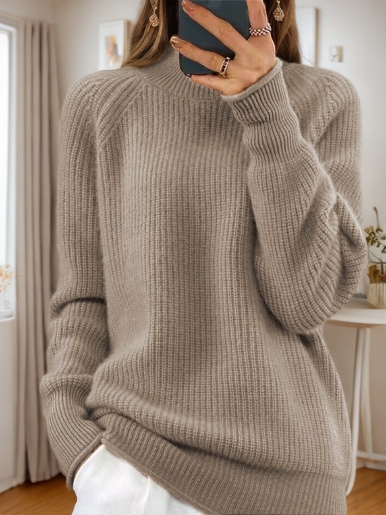 Damenpullover Pullover Rollkragenpullover Strickpullover Raglanärmel Frühling Herbst Zuhause Alltag Urlaub Alltag weich Langarm einfarbig gelb rosa 2025 - $51.99 –P5