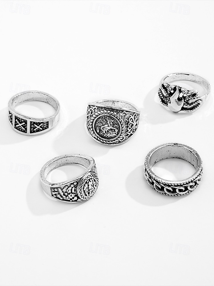Vintage Style Men's Silver Alloy Ring Set with Geometric and Engraved Patterns – Retro Fashion Accessories for Everyday Wear 2025 - $11.99 –P3