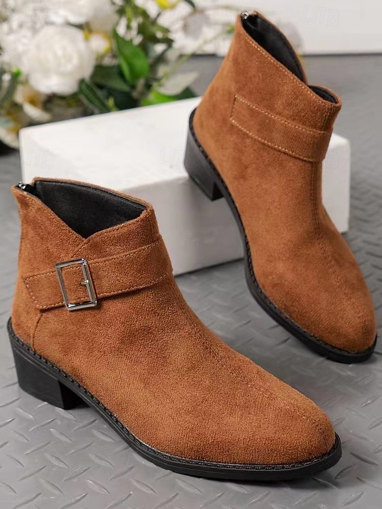 Botines con estampado de leopardo para mujer con correa de hebilla, estilo occidental informal, tacón bajo cómodo para uso diario 2025 - $34.99 –P7