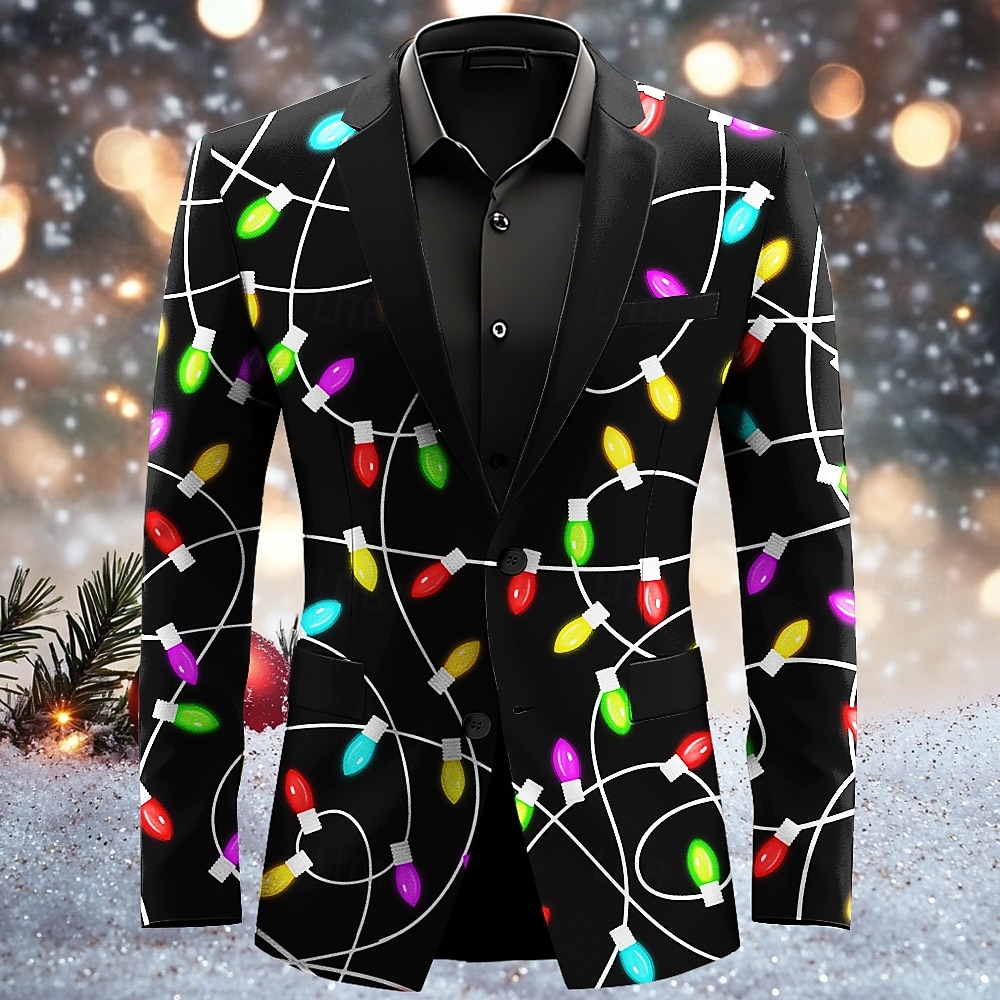 Christmas Men's Christmas Light Print Blazers Artistic Casual Coat Blazer Jacket Breathable Comfortable Party Evening Daily Button 3D Print Multi Pocket Regular Fit Fall & Winter Turndown Long Sleeve 2025 - $64.99 –P1