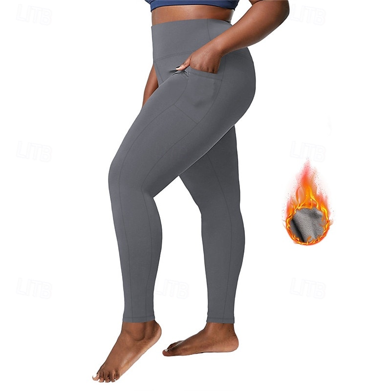 Dame Yogabukser Leggings med fleece Yoga Leggings med telefonlomme Høy Midje Pilates Treningsøkt Trene Strømpebukse Helfarge Mørkegrå Svart Burgunder Spandex Fleece Høst Vinter Store størrelser sport 2026 - $16.49 –P8