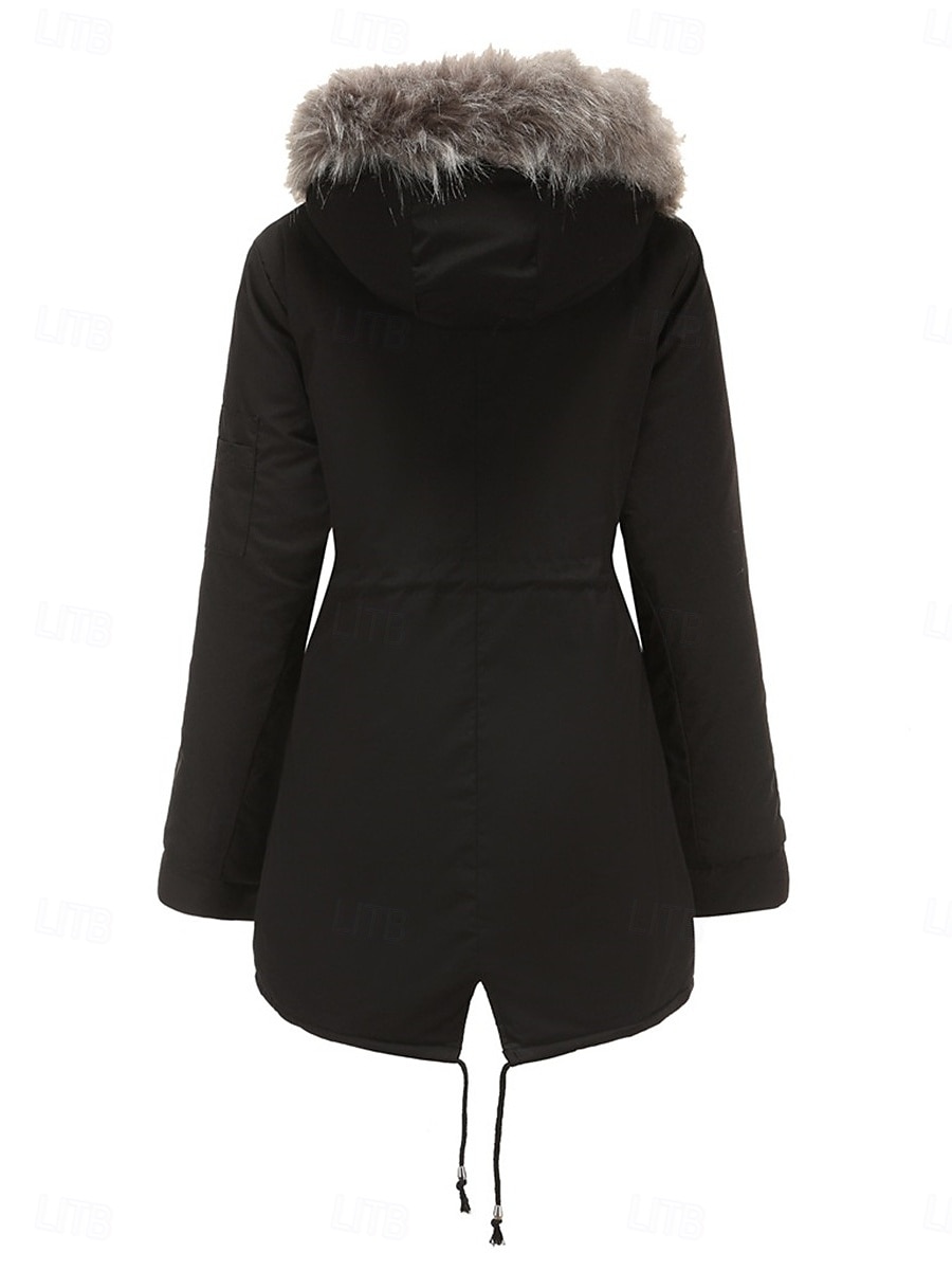 Dame Parkas Hold Varm Pustende Glidelås Lomme Pelskrage Fleece Lined Fritid عادي Feriereise Gate Dagligdagstøy Ut på byen Glidelås Normal Hettegenser Normal Langermet Yttertøy Svart Rosa Rød Høst 2025 - $57.99 –P2