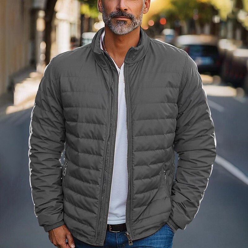 Per uomo piumino Piumino Cerniera Tasche Esterno Regali di Natale Interni Standard Classico Tenere al caldo Antivento Traspirante Inverno Autunno Tinta unica Nero Rosso Blu marino Blu reale Piumino del 2025 a $48.99 –P6
