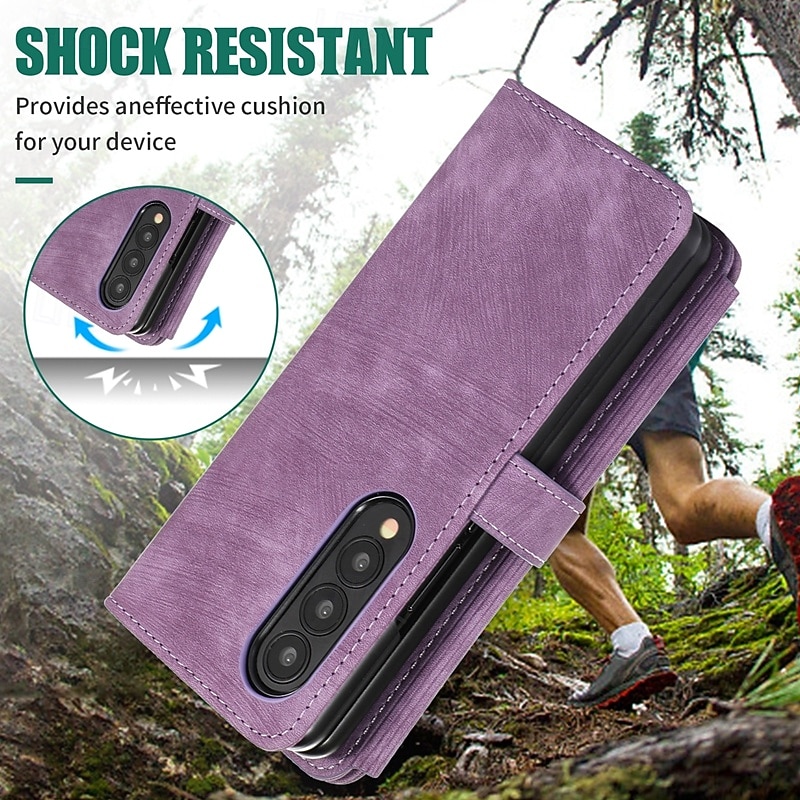 Phone Case For Z Fold 6 Z Fold 5 Z Fold 4 Z Fold 3 Back Cover with Stand Holder Zipper with Lanyard Retro TPU PU Leather 2025 - $20.99 –P11