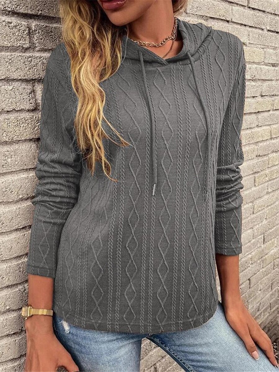 Women's Sweater Pullover Sweater Jumper Casual Soft Pure Color Ribbed Hooded Knitted Long Sleeve Regular Tops Knit Outdoor Daily Weekend Wine Brown Fall Winter 2025 - $37.99 –P7