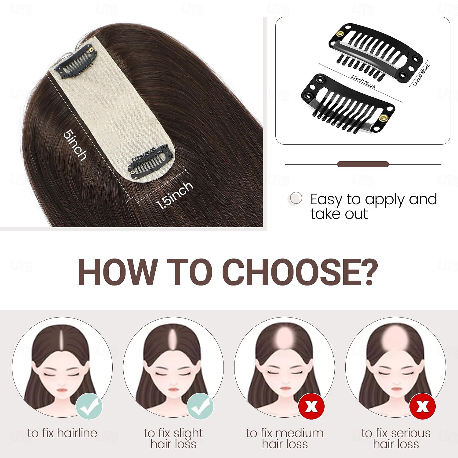 toppers de păr pentru femei păr uman real, 14 inch scalp line toppers piese de păr pentru subțierea părului despărțire, toppers 100% păr uman real 1,5"x5" bază de mătase maro mediu poate fi ondulat #4 2025 - $117.99 –P5