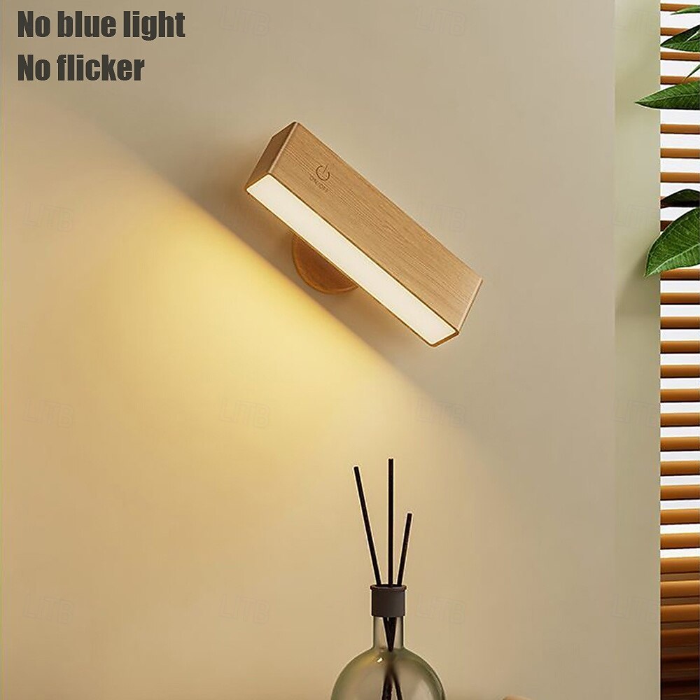 Nordic Wood Wall Lamp, 360° Rotating Dimmable Wall Sconce with Touchable Magnetic Cordless Mount for Bedroom & Reading 2025 - $50.99 –P4