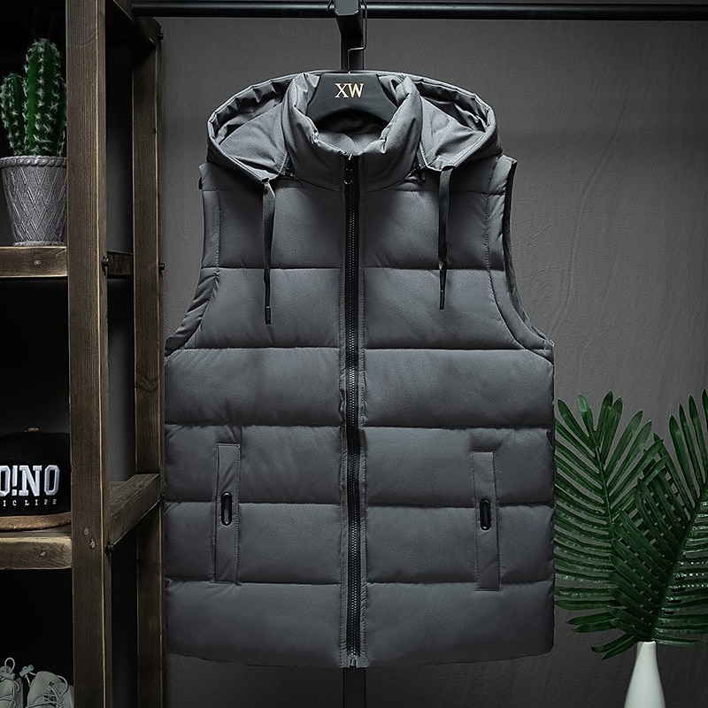 Herr Pufferväst Hoodie väst Vadderad Gilet Quiltad väst Dagligen Datum Semester Mode Ledigt Höst vinter Ficka Avtagbar huva Polyester Håller värmen Bekväm Ensfärgat Dragkedja Huva Normal Svart 2025 - $29.99 –P3