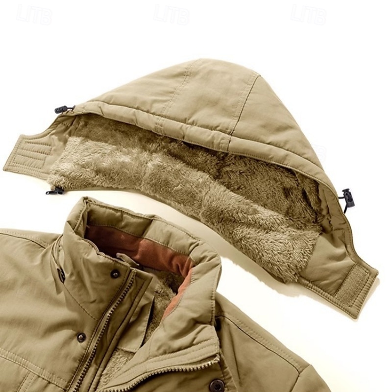 Herr Utomhusjacka Fleece-jacka Sport & Utomhus Håller värmen Fleecefoder Avtagbar huva Vinter Höst Aktiv Sport Normal Svart Marinblå Kaki Armégrön Jacka 2025 - $86.99 –P6