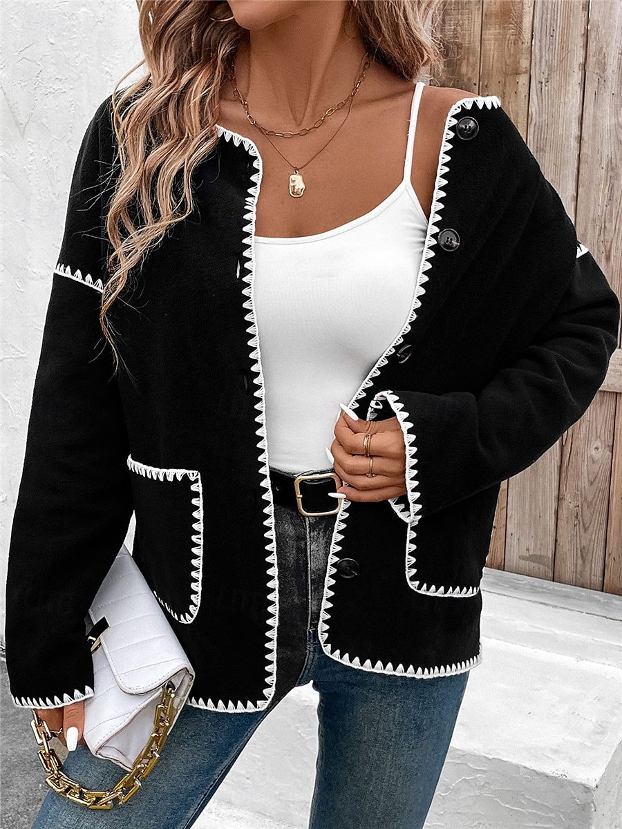 Veste décontractée Femme Extérieur Plein Air Usage quotidien mode Décontractées Avec poches Normal Manteau Noir Automne Hiver Boutonnage Simple Ras du cou Standard S M L XL de 2025 ? $62.99 –P4