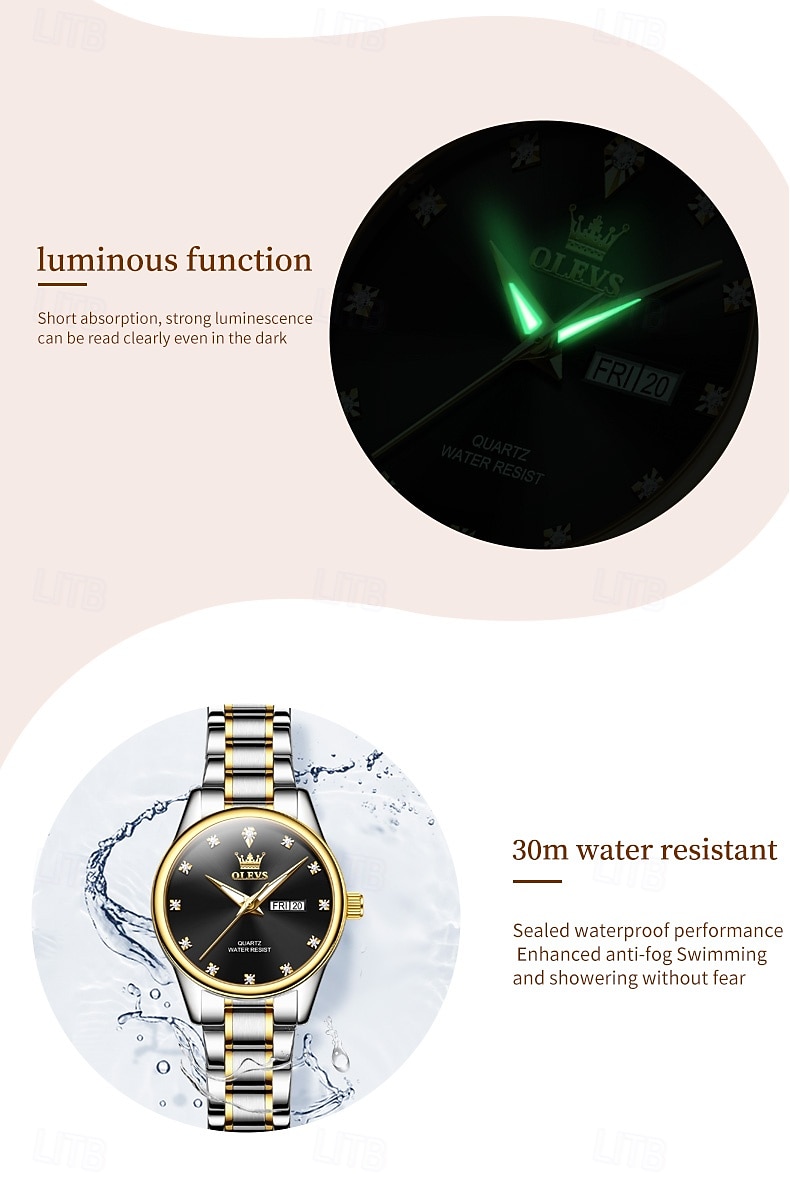 OLEVS 3612 Original Elegant Quartz Ladies Watch Week Calendar Display Dress Watch For Women Waterproof Stainless Steel Clock 2025 - $31.99 –P13