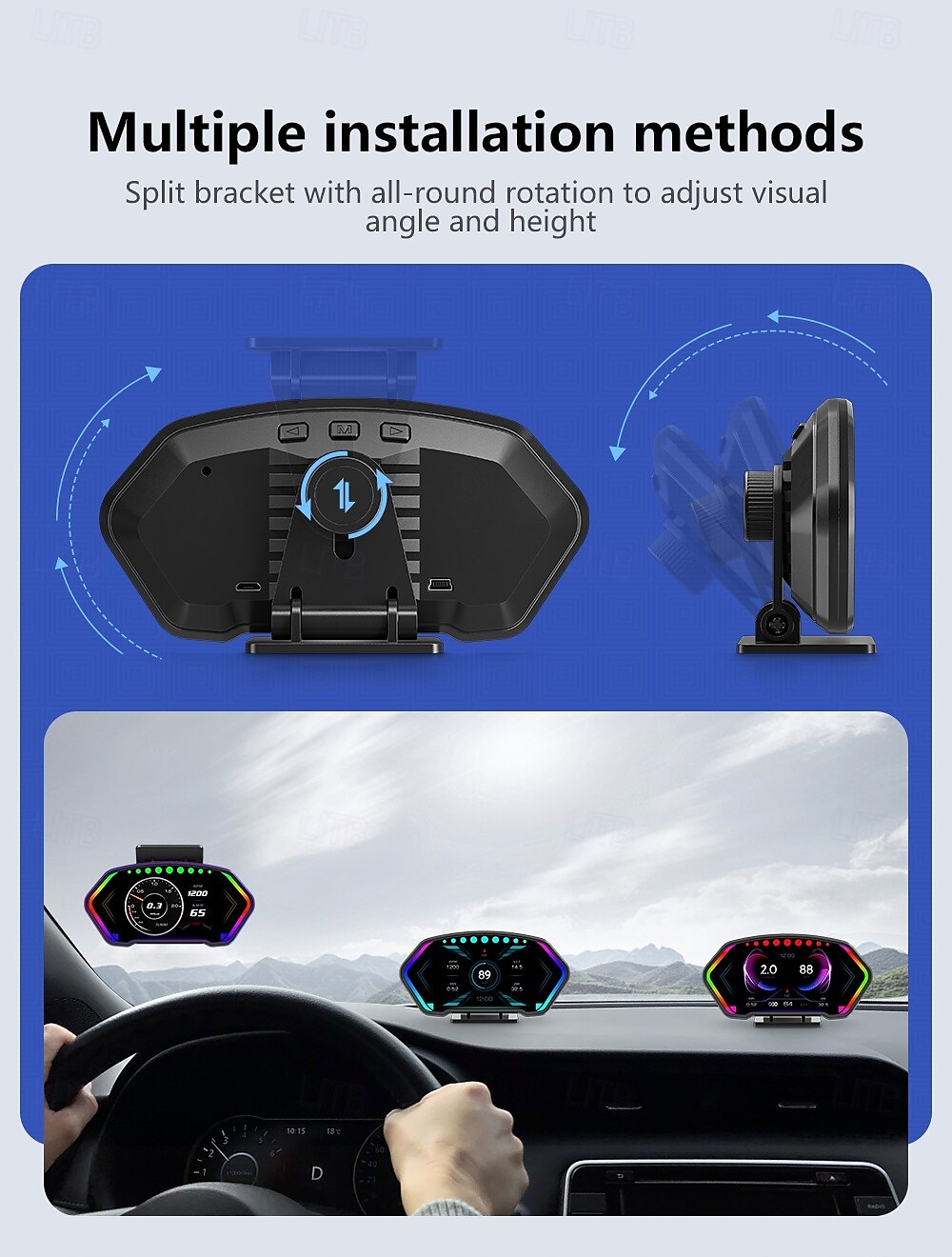 2025年 p3 gps スピードメーター hud obd2 ヘッドアップディスプレイ オンボードコンピューター 車の電圧 rpm 水温 傾斜計 アラームゲージ付き  コレクション – $118.99 –P14