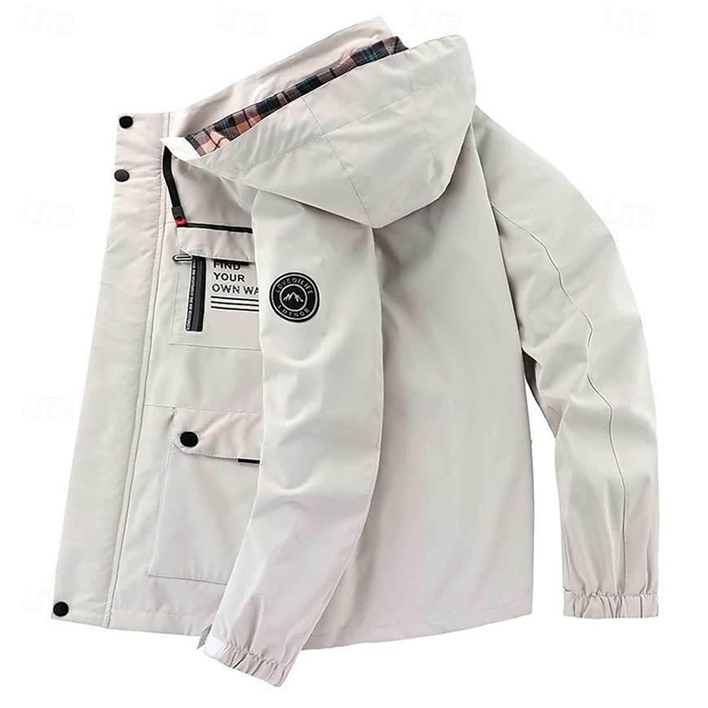 Herr Vinterkappa Vinterjacka Fleece-jacka Sportrock Utomhus Camping och vandring Vattentät Vindtät jacka Dragkedja Ficka Höst Vinter Ensfärgat Mode Streetwear Huva Normal Svart Vit Vin Armégrön Jacka 2025 - $63.99 –P2