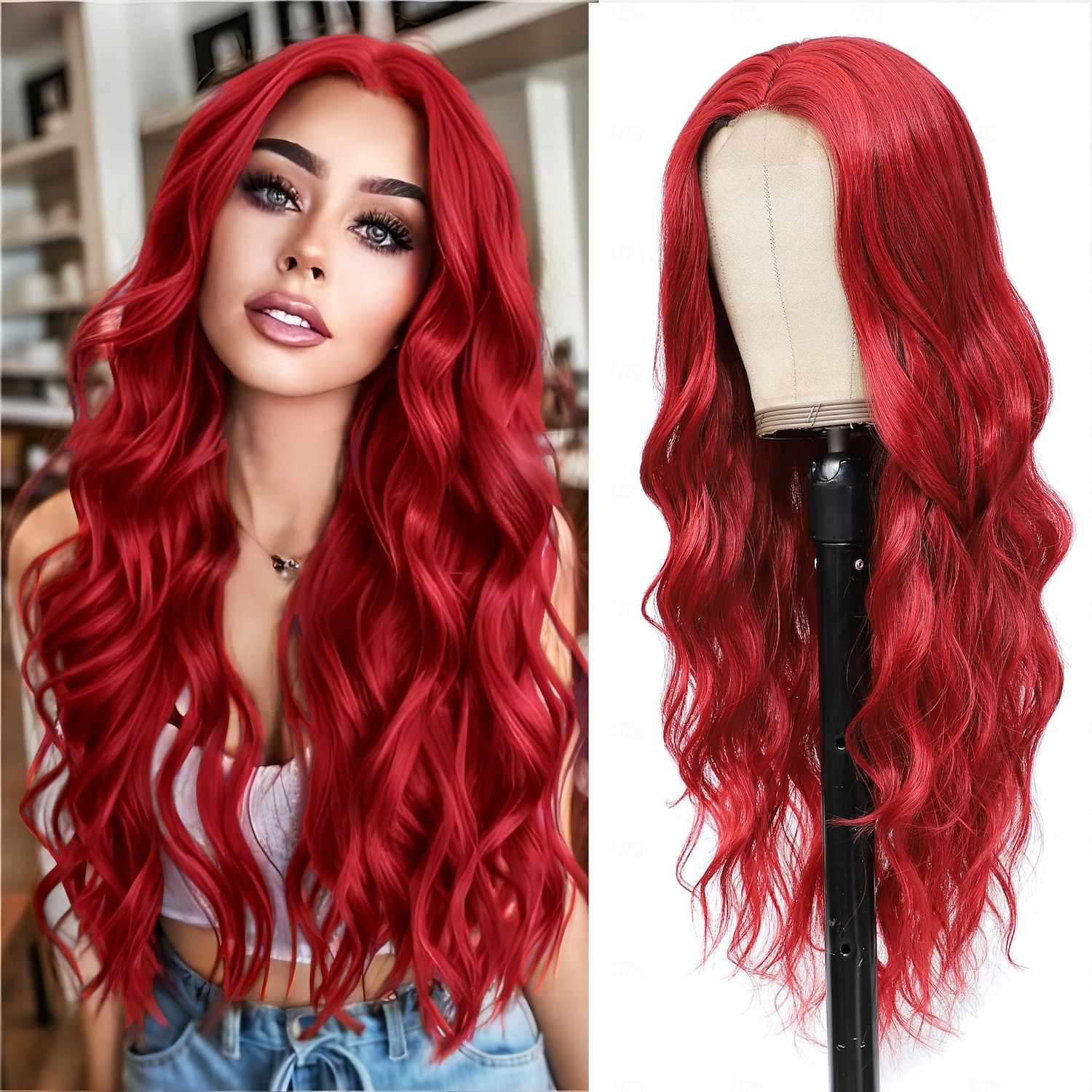 peruca longa para mulheres perucas de cabelo vermelho ondulado e cacheado peruca de substituição de cabelo sintético peruca de cabelo resistente ao calor para uso diário em festas perucas de festa de de 2026 por $25.99 –P1
