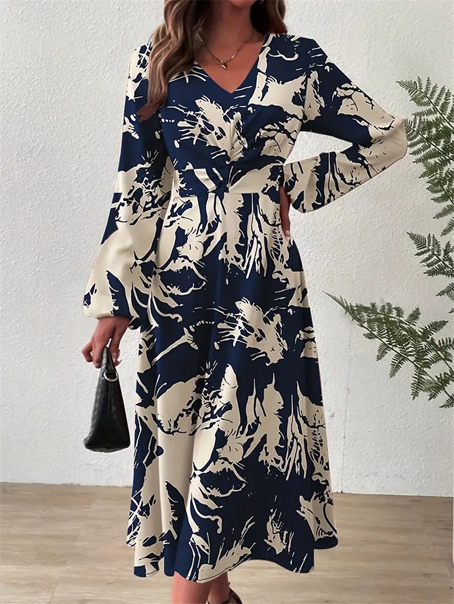 robe longue à fleurs à col en V et manches longues pour femme printemps automne de 2025 ? $52.99 –P5