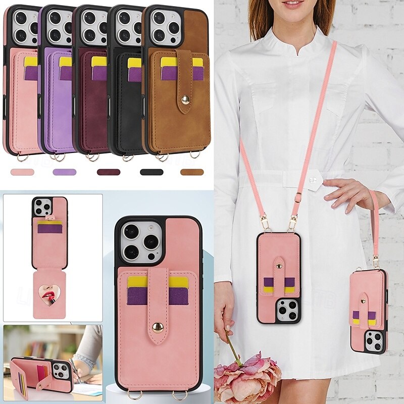 telefono Custodia Per iPhone 16 Pro Max Plus iPhone 15 Pro Max Plus iPhone 14 13 12 Pro Max Plus iPhone 14 Pro Max iPhone 13 12 Pro Max Per retro Con supporto A specchio con cordino Retrò TPU pelle del 2025 a $14.99 -P14