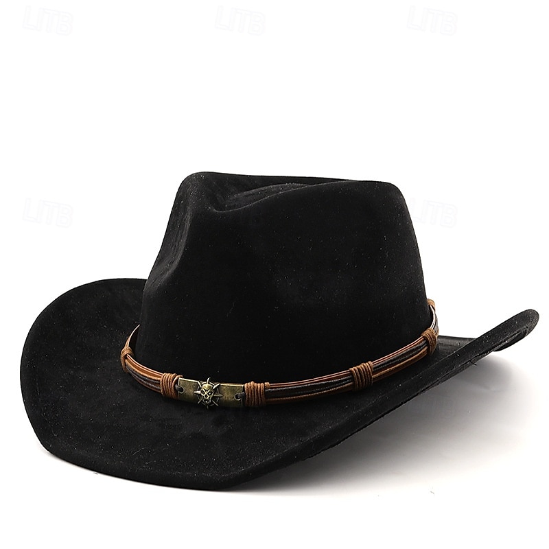 Herre Solhatt Cowboyhatt Fedora Trilby-hatt Svart Kamel Ull Gammeldags stil Mote 18. århundre delstaten Texas Daglig Temafest Ensfarget / vanlig farge Solkrem Cosplay 2025 - $22.99 –P7