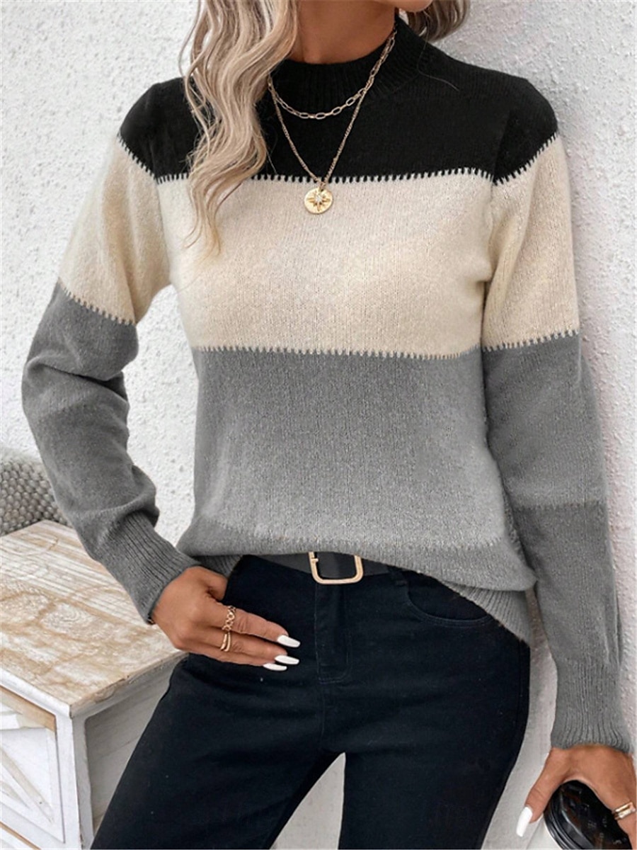 Femme Pull Chandail Pull Décontractées Flexible Rayé A côtes Col Ras du Cou Tricoté manche longue Hauts réguliers Tricoter Extérieur du quotidien Fin de semaine Chameau Abricot Automne Hiver de 2025 ? $41.99 –P7