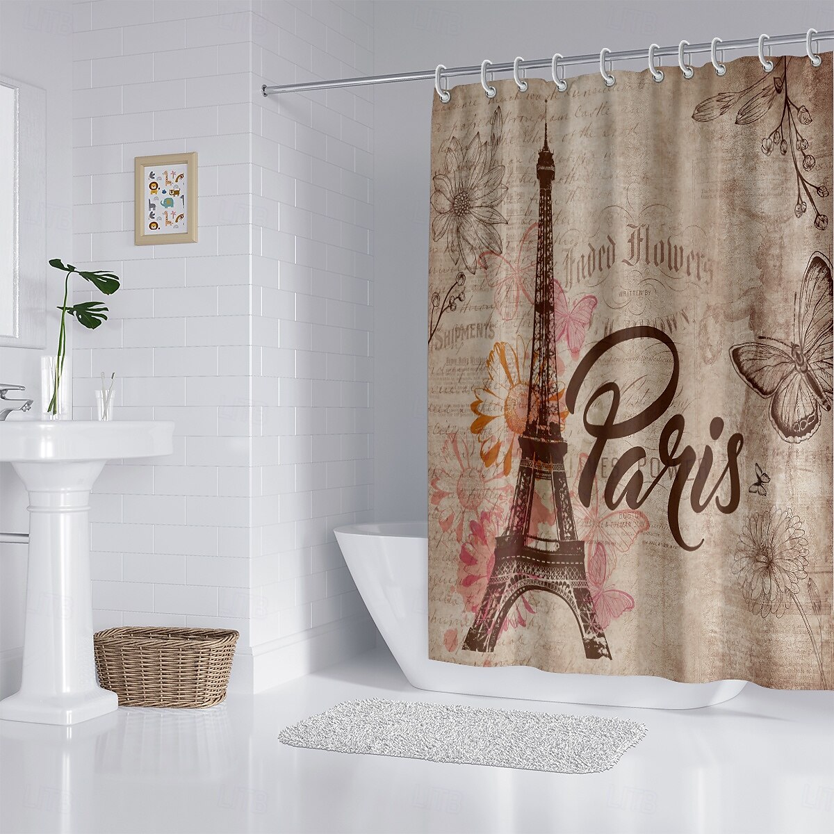 Tenda da doccia con ganci 180cm*180cm (70"*70") in poliestere lavabile impermeabile modello decorativo per bagno e vasca torre Eiffel vintage del 2025 a $22.99 –P7