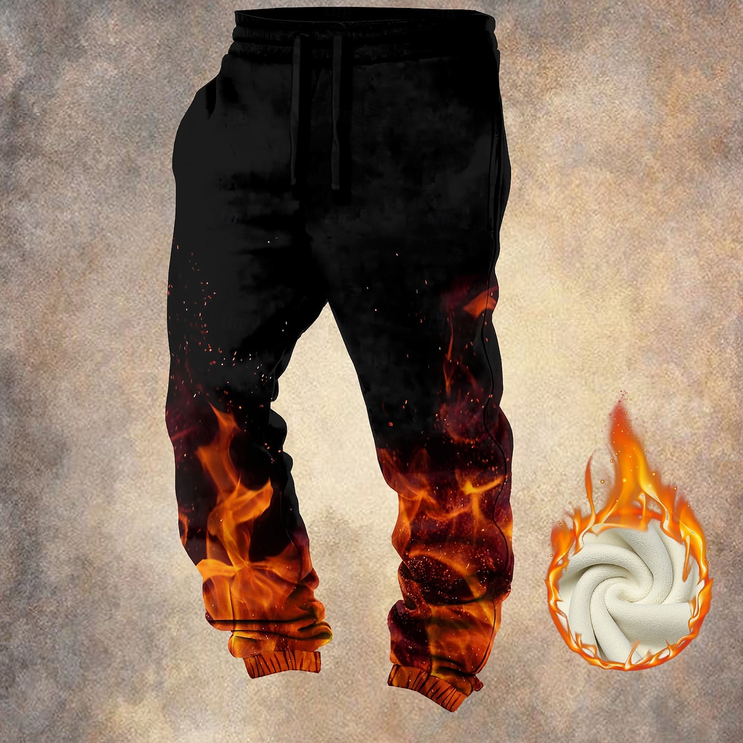 Homens Labareda Calças de moletom de lã Cintura elástica com cordão Moda Escuro Ao ar livre Férias Rua Bolsos Térmica Inverno Impressão 3D Preto de 2025 por $41.99 –P1