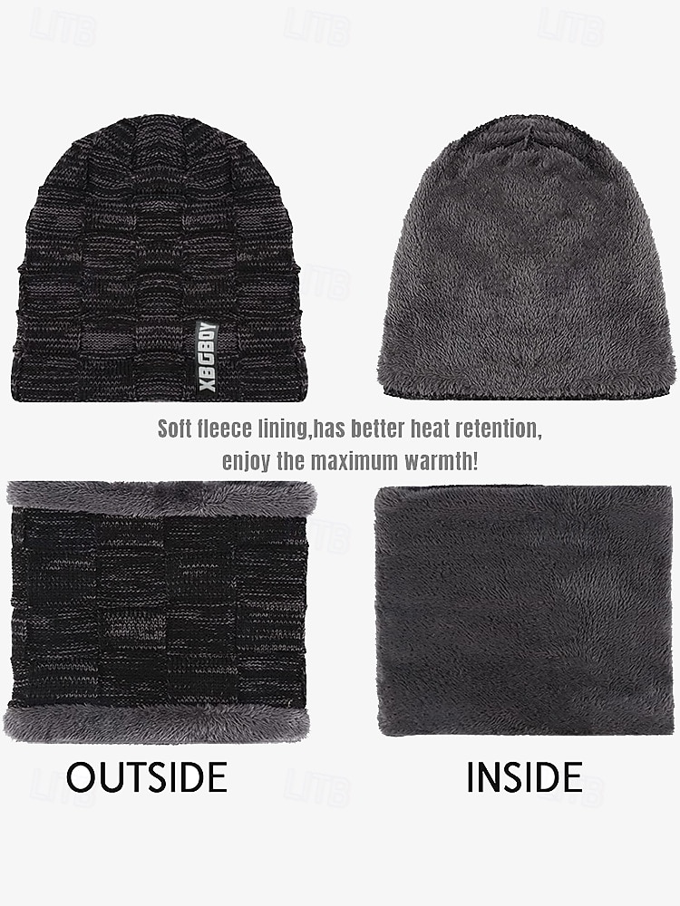 Men's Winter Knitted Beanie Hat & Scarf Set – Warm Fleece Lining, Stylish Casual Design for Cold Weather Comfort 2025 - $18.99 –P8