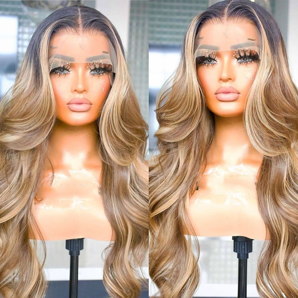 Remy Human Hair 5x5 Closure 13x4 Lace Front Wig Middle Part Brazilian Hair Wavy Multi-color Wig 130% 150% Density with Baby Hair Ombre Hair Highlighted / Balayage Hair Glueless Pre-Plucked For Women 2025 - $235.79 –P3