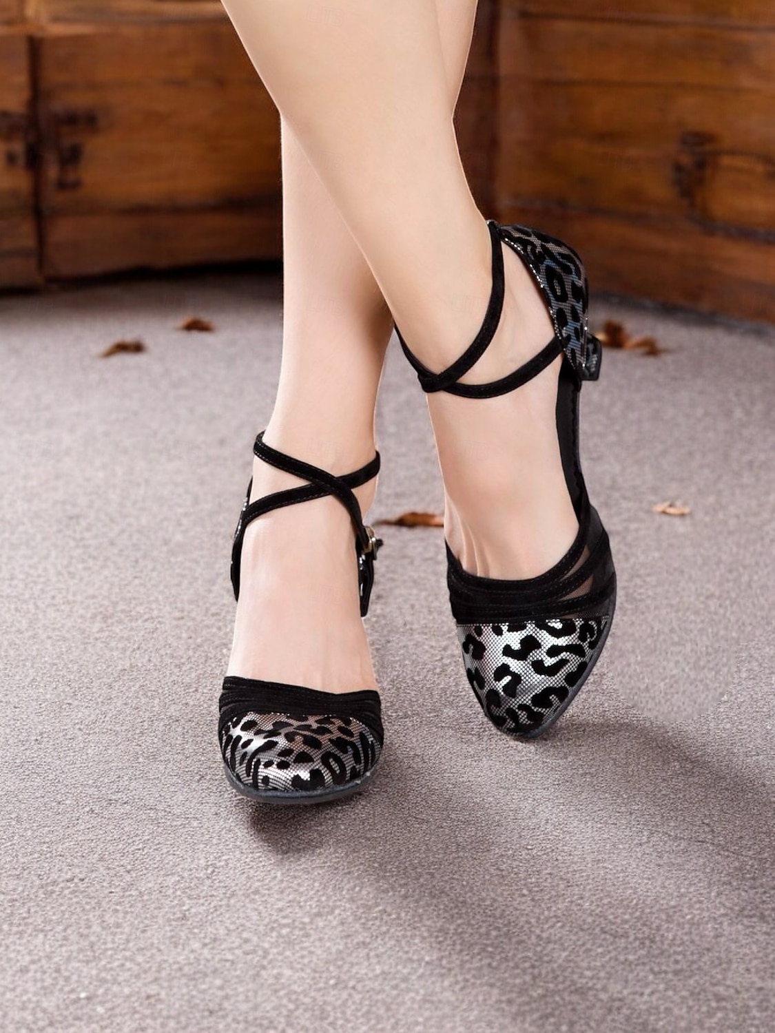 Women's Leopard Print Closed Toe Dance Heels with Cross-Strap and Soft Suede Sole – Ideal for Latin, Ballroom, and Salsa Dancing 2025 - $42.99 –P5