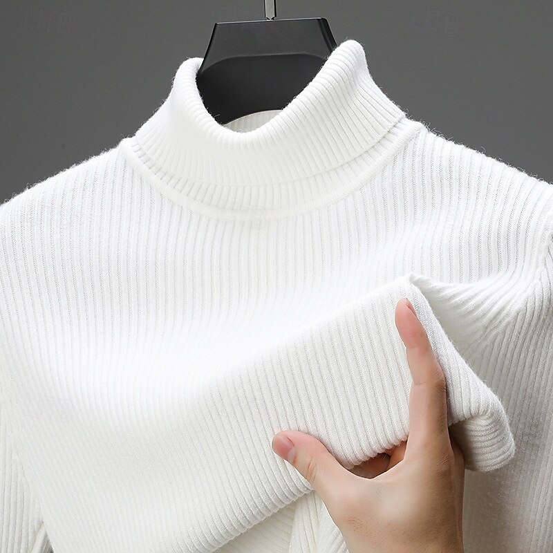 Men's Pullover Sweater Jumper Knit Sweater Ribbed Knit Regular Knitted Plain Turtleneck Fashion Casual Daily Wear Date Clothing Apparel Fall & Winter Wine Black S M L 2025 - $26.99 –P7